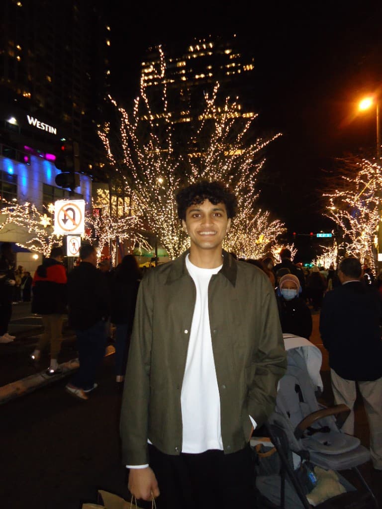 Satvik downtown at night with lights